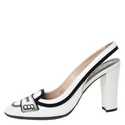 Pre Owned Tod's White/Black Patent Leather And Fabric Trim Penny Loafer Slingback Sandals Size 36.5