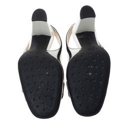 Pre Owned Tod's White/Black Patent Leather And Fabric Trim Penny Loafer Slingback Sandals Size 36.5