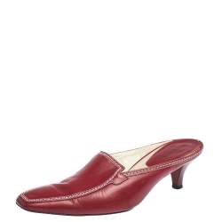 Tod's Red Leather Loafer Slide Kitten Heel Mules Size 37