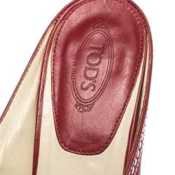 Tod's Red Leather Loafer Slide Kitten Heel Mules Size 37