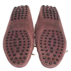 Pre Owned Tod's Purple Nubuck And Gold Leather Bow Loafers Size 38.5