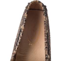 Pre Owned Tod's Beige/Brown Python Leather Bow Loafers Size 38.5
