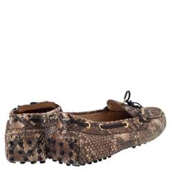 Pre Owned Tod's Beige/Brown Python Leather Bow Loafers Size 38.5