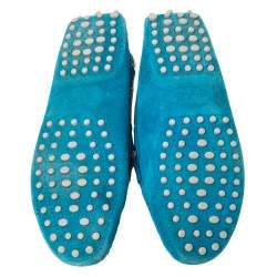 Pre Owned Tod's For Ferrari Teal Blue Suede Bow Loafers Size 35.5