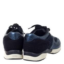 Pre Owned Tod's Metallic Blue Leather and Mesh Fabric Sports Sneakers Size 38