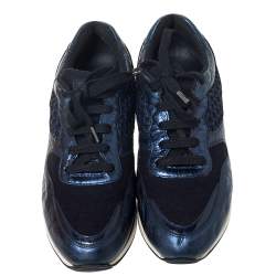 Pre Owned Tod's Metallic Blue Leather and Mesh Fabric Sports Sneakers Size 38