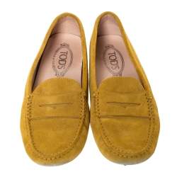Pre Owned Tod's Yellow Suede Penny Loafers Size 39.5