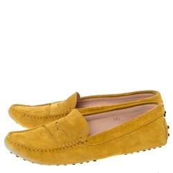 Pre Owned Tod's Yellow Suede Penny Loafers Size 39.5