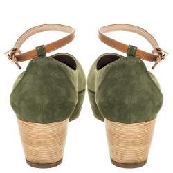 Pre Owned Tod's Green Suede Ankle Strap Platform Wedge Pumps Size 38.5