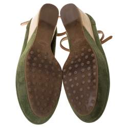 Pre Owned Tod's Green Suede Ankle Strap Platform Wedge Pumps Size 38.5
