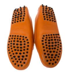 Pre Owned Tod's Orange Leather Penny Slip On Loafers Size 36.5