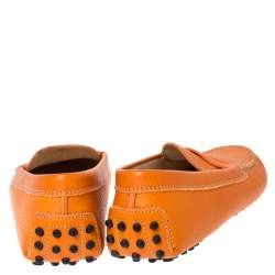 Pre Owned Tod's Orange Leather Penny Slip On Loafers Size 36.5