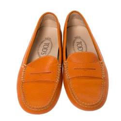 Pre Owned Tod's Orange Leather Penny Slip On Loafers Size 36.5