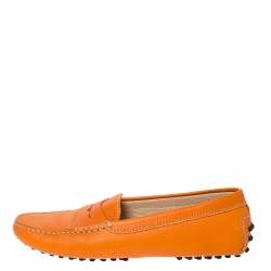 Pre Owned Tod's Orange Leather Penny Slip On Loafers Size 36.5