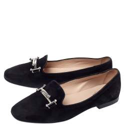 Pre Owned Tod's Black Suede Leather Double T Smoking  Slippers Size 38.5