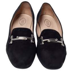 Pre Owned Tod's Black Suede Leather Double T Smoking  Slippers Size 38.5