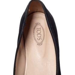 Pre Owned Tod's Black Suede Leather Double T Smoking  Slippers Size 38.5