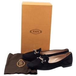 Pre Owned Tod's Black Suede Leather Double T Smoking  Slippers Size 38.5