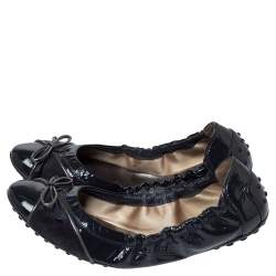 Pre Owned Tod's Grey Patent Leather Suede Scrunch Bow Ballet Flats Size 40