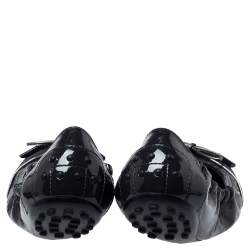 Pre Owned Tod's Grey Patent Leather Suede Scrunch Bow Ballet Flats Size 40