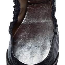 Pre Owned Tod's Grey Patent Leather Suede Scrunch Bow Ballet Flats Size 40