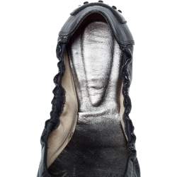 Pre Owned Tod's Grey Patent Leather Suede Scrunch Bow Ballet Flats Size 40