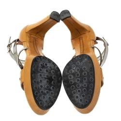 Tod's Light Brown/Metallic Leather Criss Cross Platform Sandals Size 40 