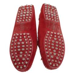 Pre Owned Tod's Red Suede And Silver Bow Loafers Size 35.5