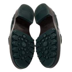 Pre Owned Tod's Green Patent Leather Whip Stitch Detail Platform Penny Loafers Size 36.5