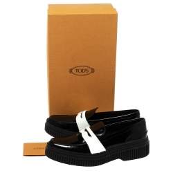 Pre Owned حذاء لوفرز تودز بيني نعل سميك جلد لامع وجلد أبيض /أسود مقاس 38