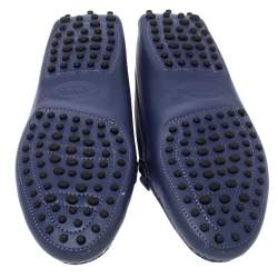 Pre Owned Tod's Blue Leather Double T Loafers Size 35.5