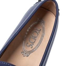 Pre Owned Tod's Blue Leather Double T Loafers Size 35.5