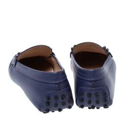 Pre Owned Tod's Blue Leather Double T Loafers Size 35.5