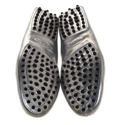 Pre Owned Tod's Metallic Silver Leather Penny Slip On Loafers Size 38
