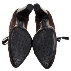 Tod's Brown Suede Leather Lace Up Ankle Booties Size 37