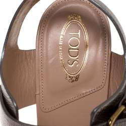 Pre Owned Tod's Silver Leather Platform Ankle Strap Sandals Size 37