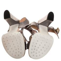 Pre Owned Tod's Silver Leather Platform Ankle Strap Sandals Size 37