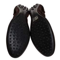 Pre Owned Tod's Dark Brown Suede Penny Loafer Scrunch Flats Size 41