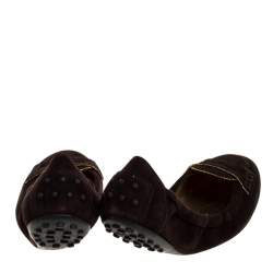 Pre Owned Tod's Dark Brown Suede Penny Loafer Scrunch Flats Size 41