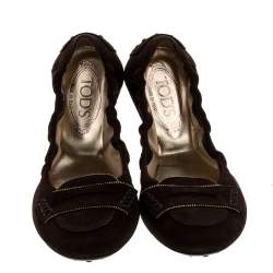 Pre Owned Tod's Dark Brown Suede Penny Loafer Scrunch Flats Size 41