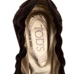 Pre Owned Tod's Dark Brown Suede Penny Loafer Scrunch Flats Size 41