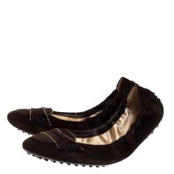 Pre Owned Tod's Dark Brown Suede Penny Loafer Scrunch Flats Size 41