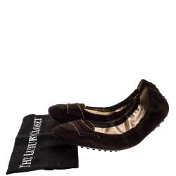 Pre Owned Tod's Dark Brown Suede Penny Loafer Scrunch Flats Size 41