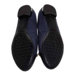 Tod's Navy Blue Suede and Patent Leather Cap Toe Buckle Ballet Flats Size 36.5