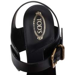 Pre Owned Tod's Black Leather Platform Ankle Strap Sandals Size 38.5