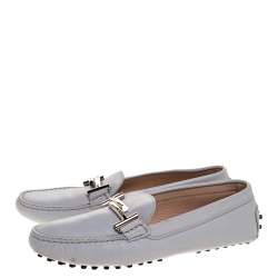 Tod's Grey Leather Double T Loafers Size 37