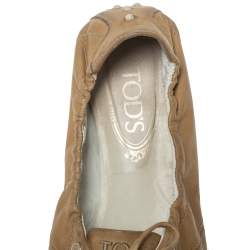 Pre Owned Tod's Tan Leather Lace Up Scrunch Low Top Sneakers Size 39