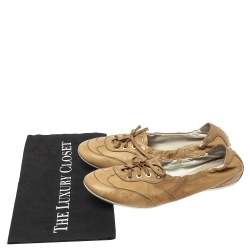 Pre Owned Tod's Tan Leather Lace Up Scrunch Low Top Sneakers Size 39