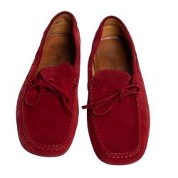 Tod's For Ferrari Red Suede Bow Slip On Loafers Size 40.5