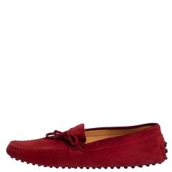 Tod's For Ferrari Red Suede Bow Slip On Loafers Size 40.5